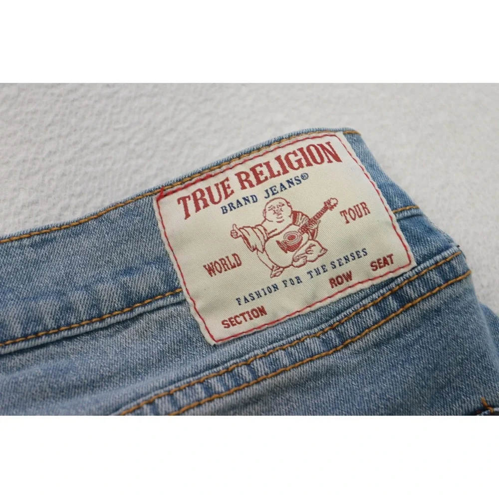 True Religion Rocco Relaxed Skinny Jeans Mens 34x34 Blue Moto Biker Ribbed Denim